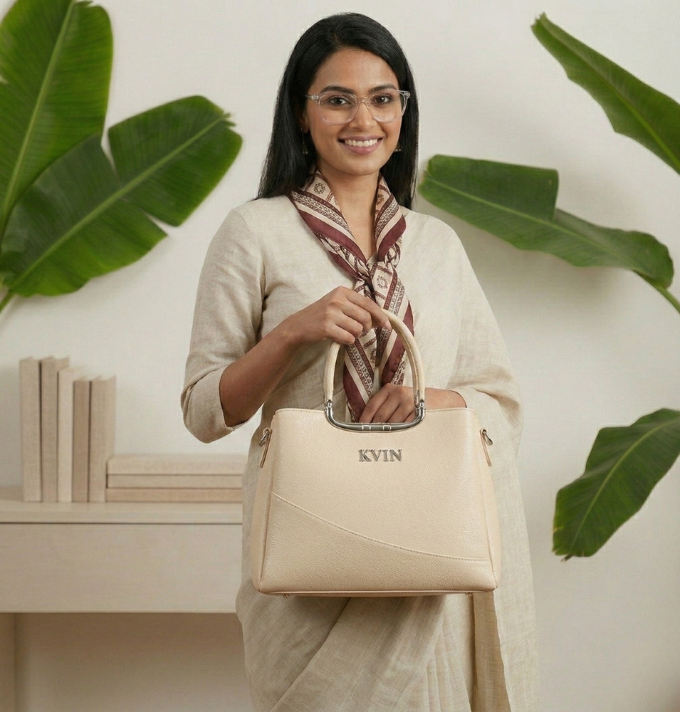 KVIN LYRA Premium Women’s Cream Beige Textured PU Leather Handbag - Image 2