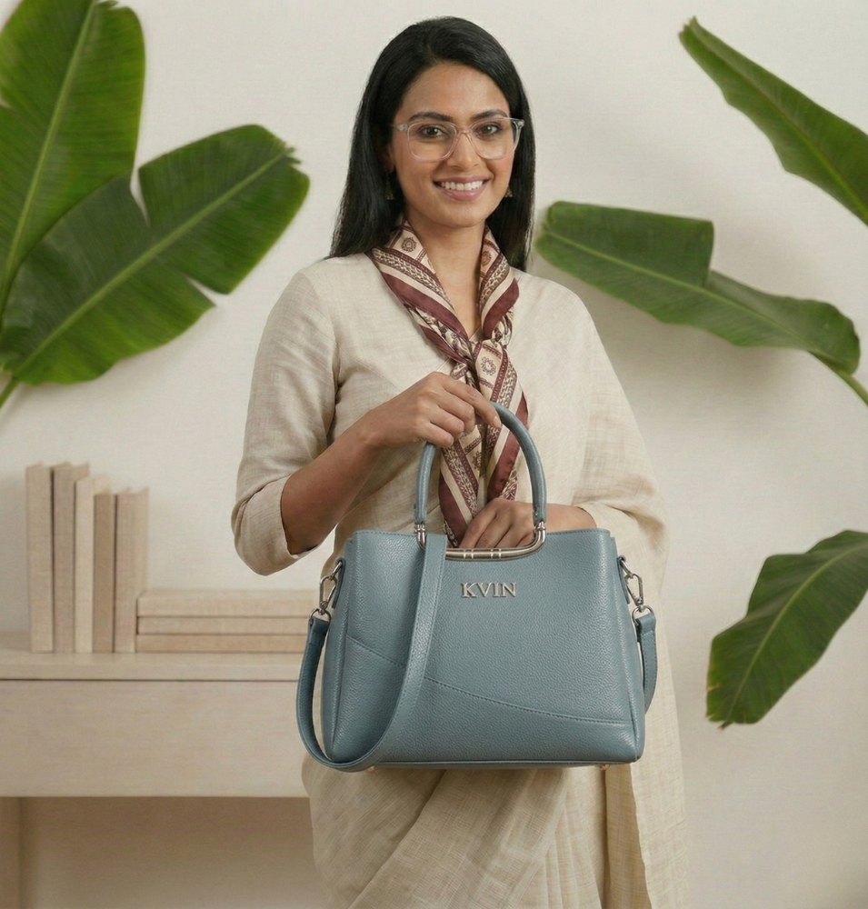 KVIN LYRA Premium Women’s Steel Blue Textured PU Leather Handbag - Image 2