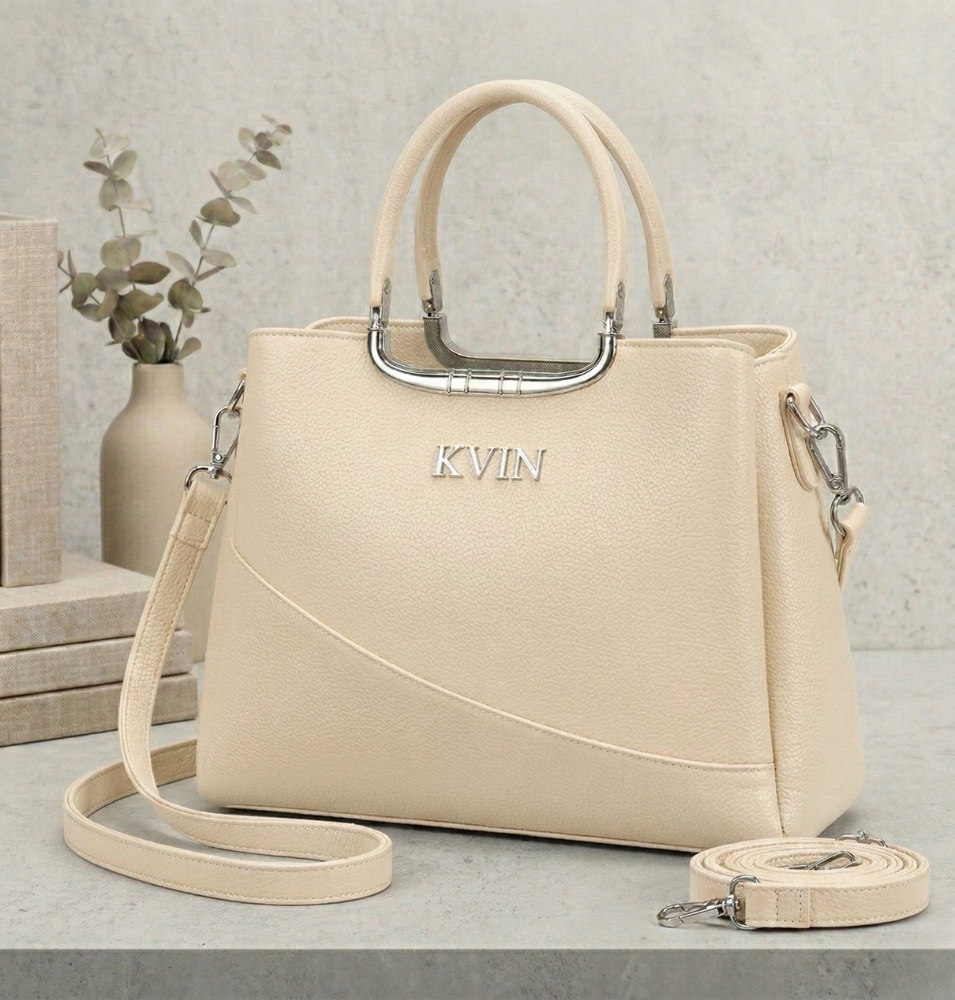 KVIN LYRA Premium Women’s Cream Beige Textured PU Leather Handbag