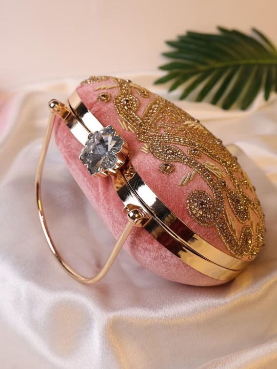 KVIN RYA Gold & White Floral Premium Heart-Shaped Embroidered Evening Clutch - Image 3