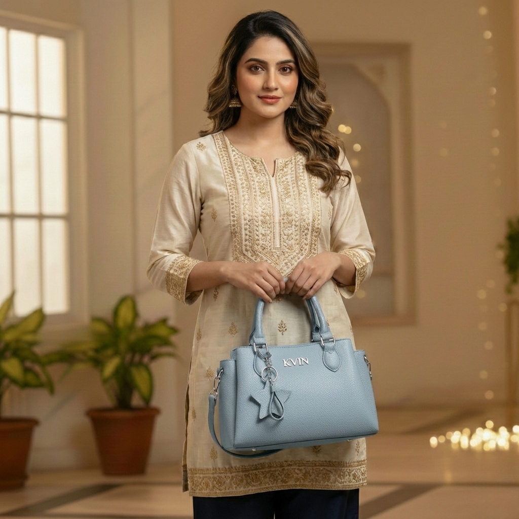 Elite-Charm Blue Lichee Signature Satchel - Image 4