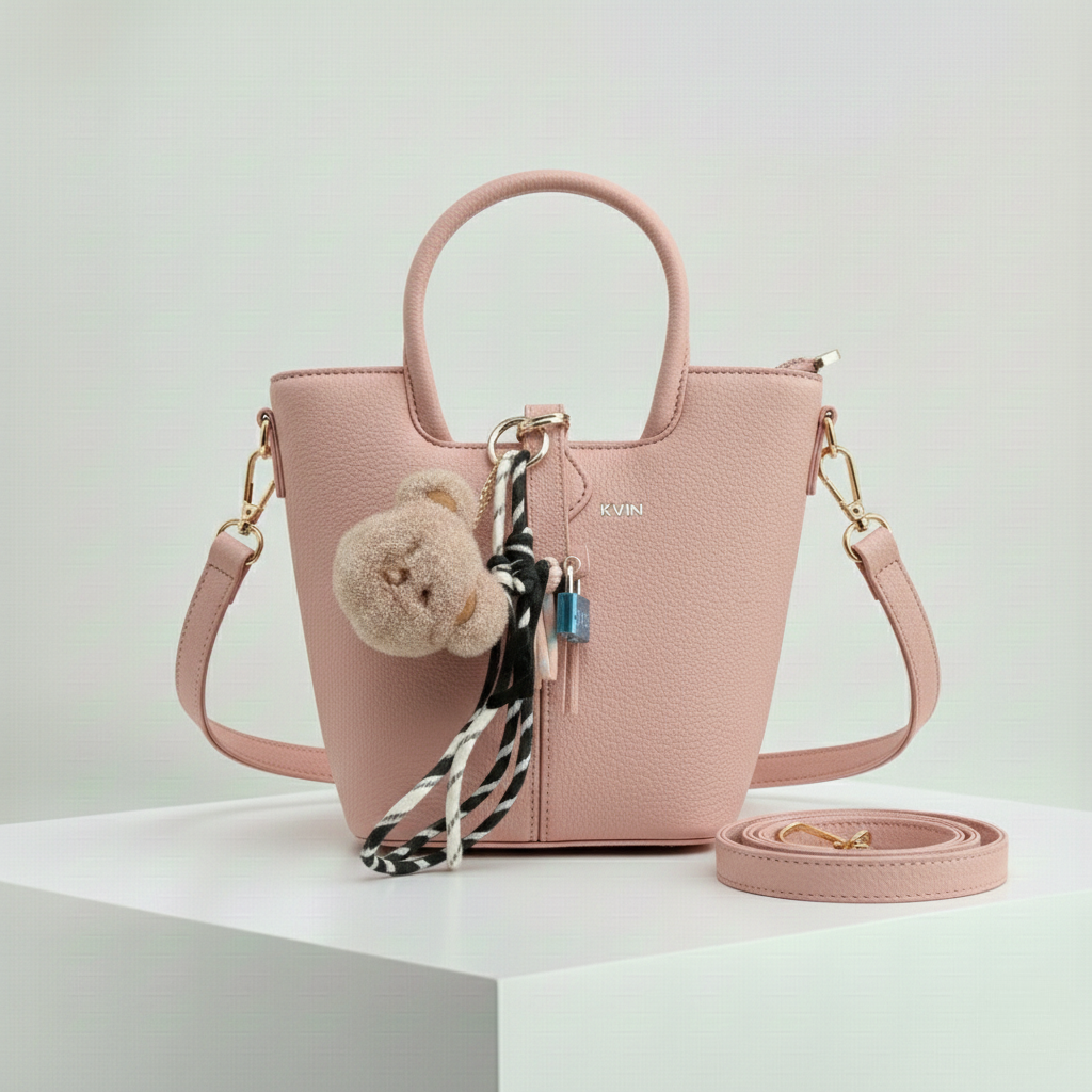 KVIN Ivory Cloud Signature Bear & Bow Bucket Bag Collection