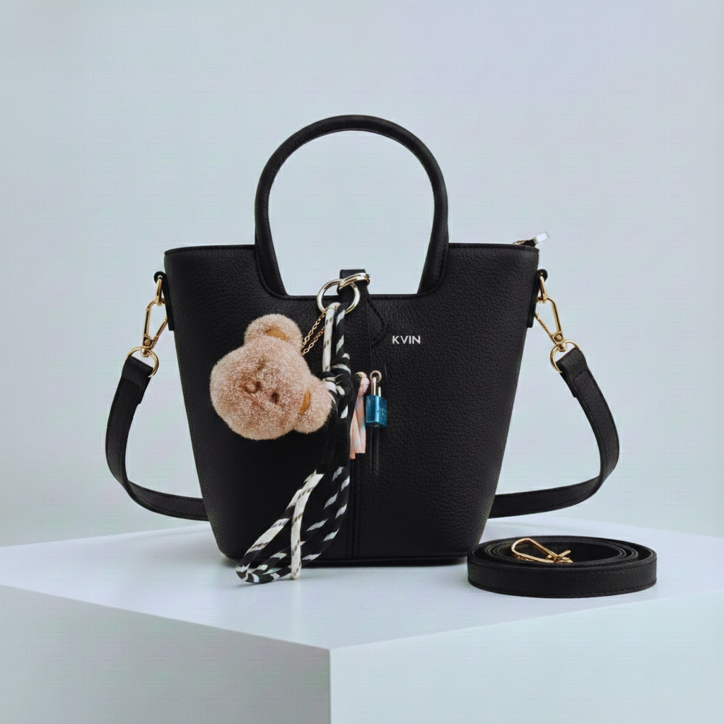 KVIN Urban Chic Mini Bucket Tote in Midnight Noir Black