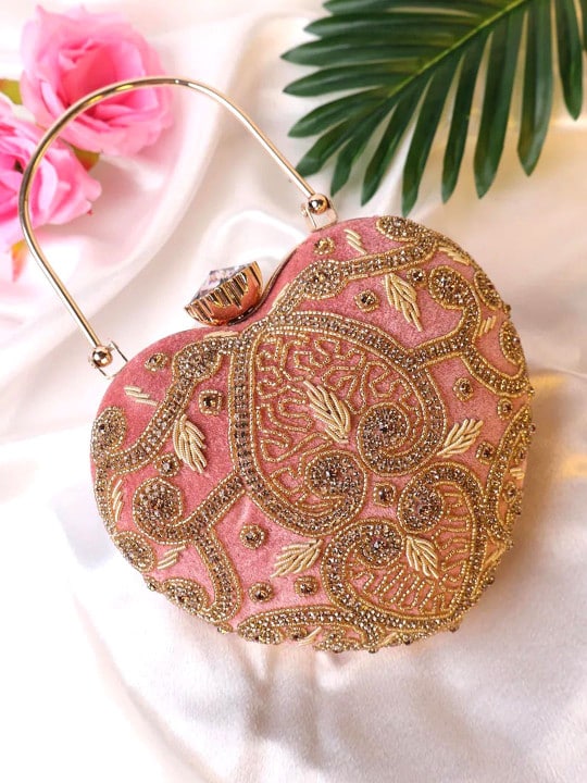 KVIN RYA Gold & White Floral Premium Heart-Shaped Embroidered Evening Clutch - Image 4