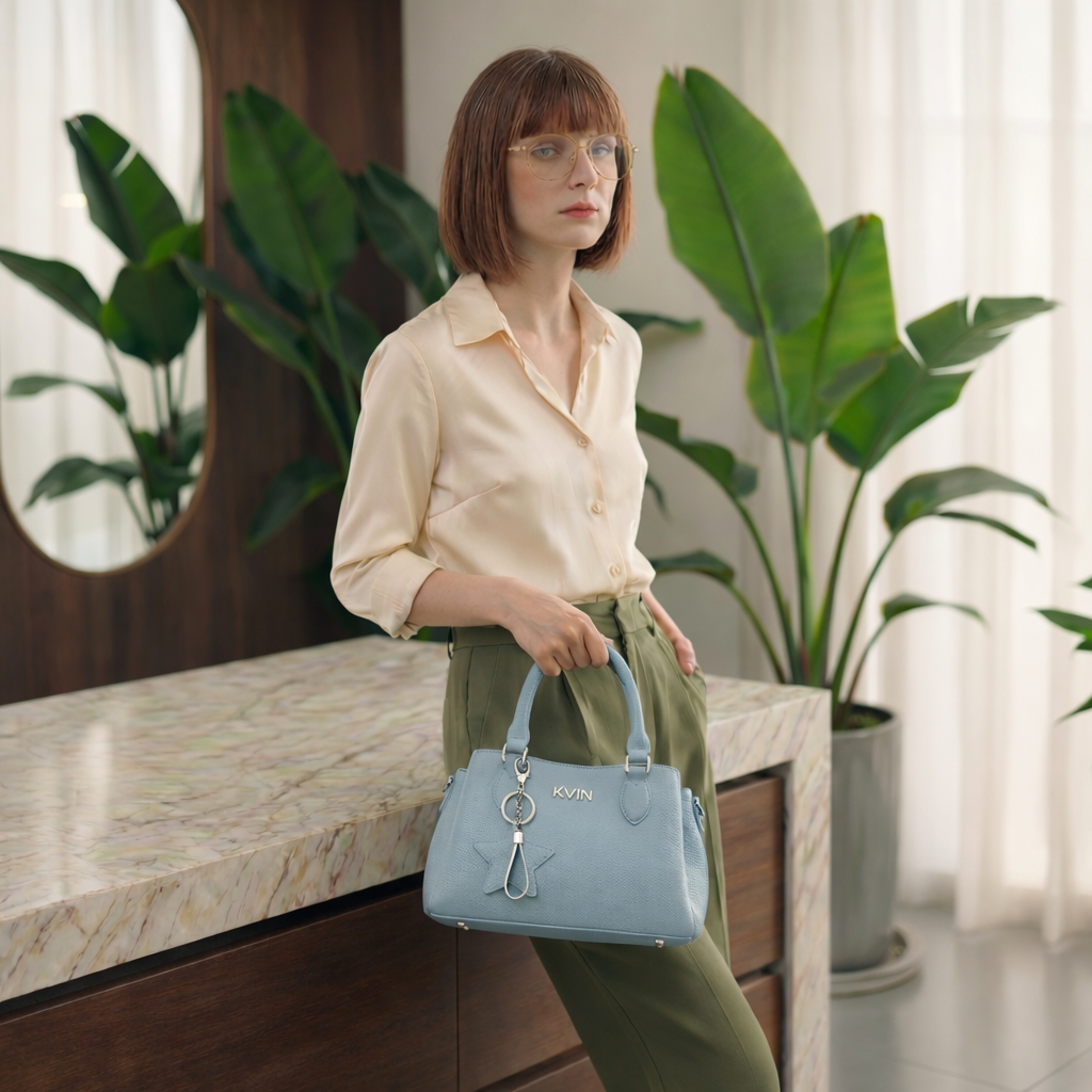 Elite-Charm Blue Lichee Signature Satchel - Image 5