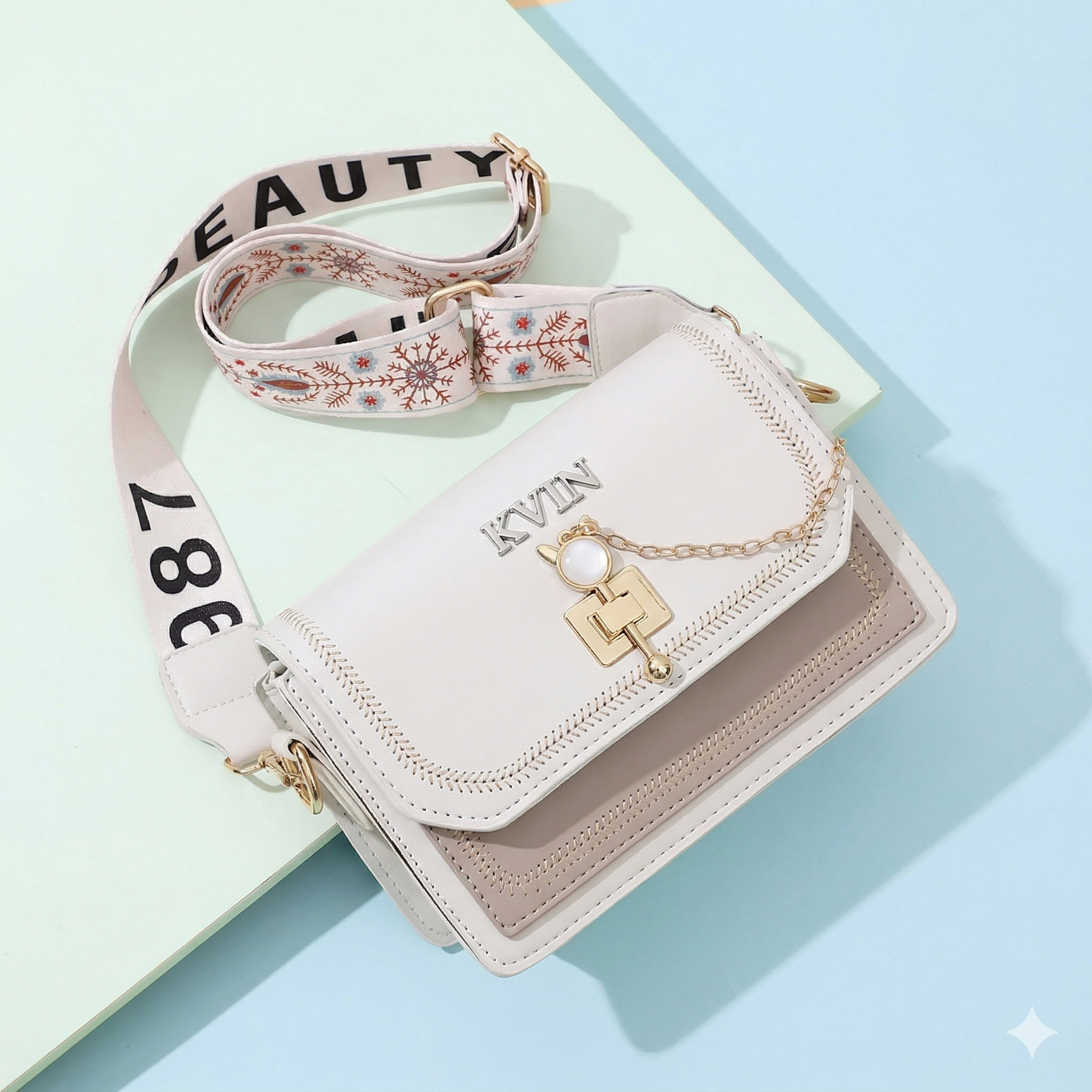 AURA Ivory & Taupe: The Timeless Minimalist Crossbody Clutch