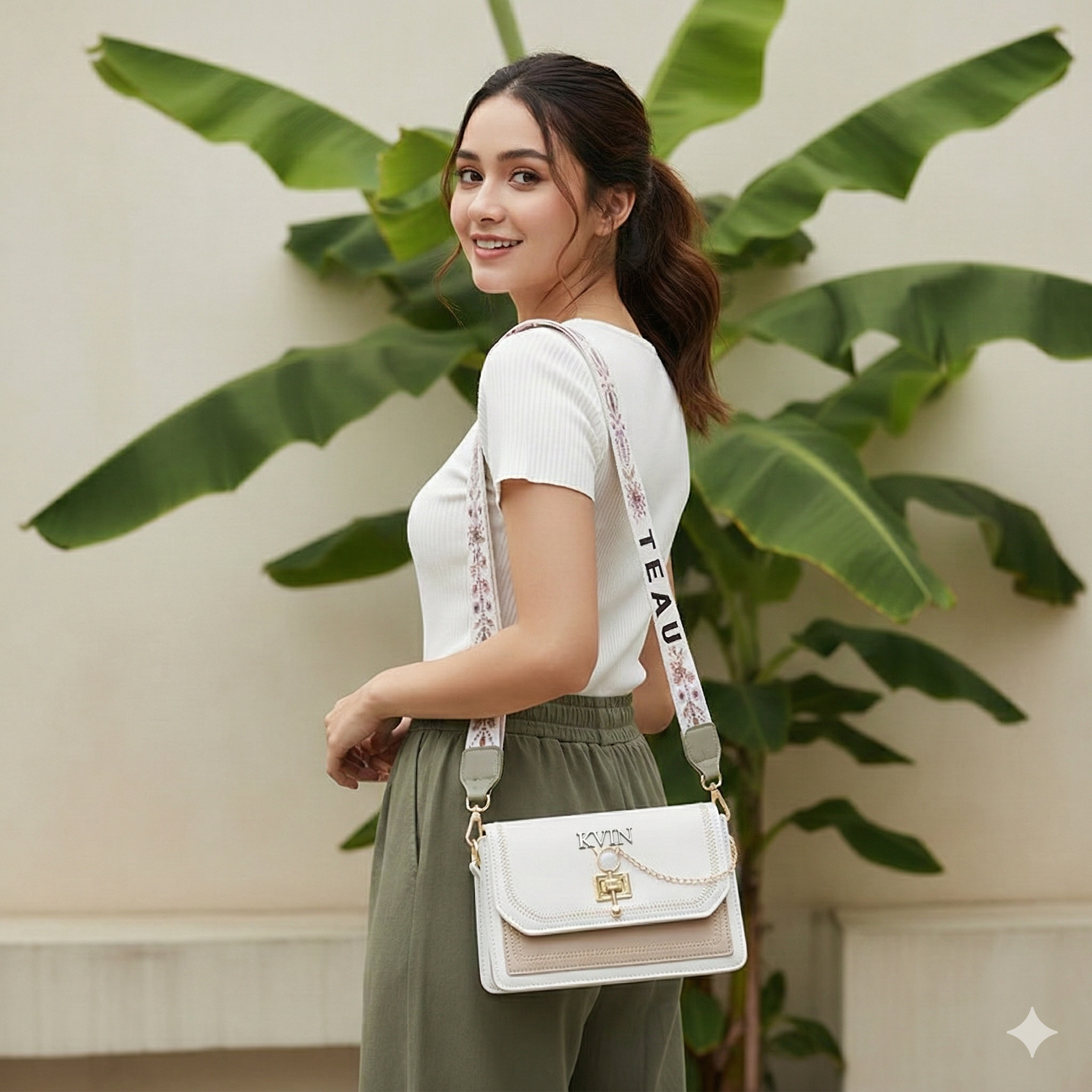 AURA Ivory & Taupe: The Timeless Minimalist Crossbody Clutch - Image 2